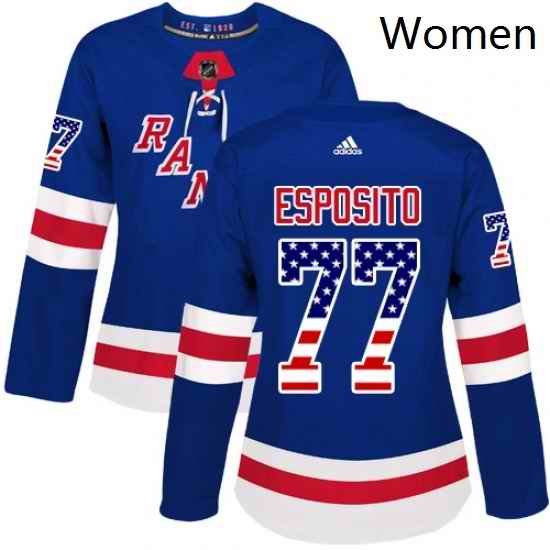 Womens Adidas New York Rangers 77 Phil Esposito Authentic Royal Blue USA Flag Fashion NHL Jersey